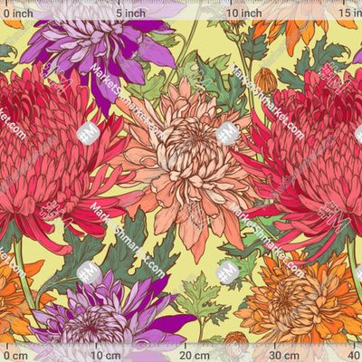 Цветочный узор из хризантем на светло-желтом фоне by ST_Design 345 DPI