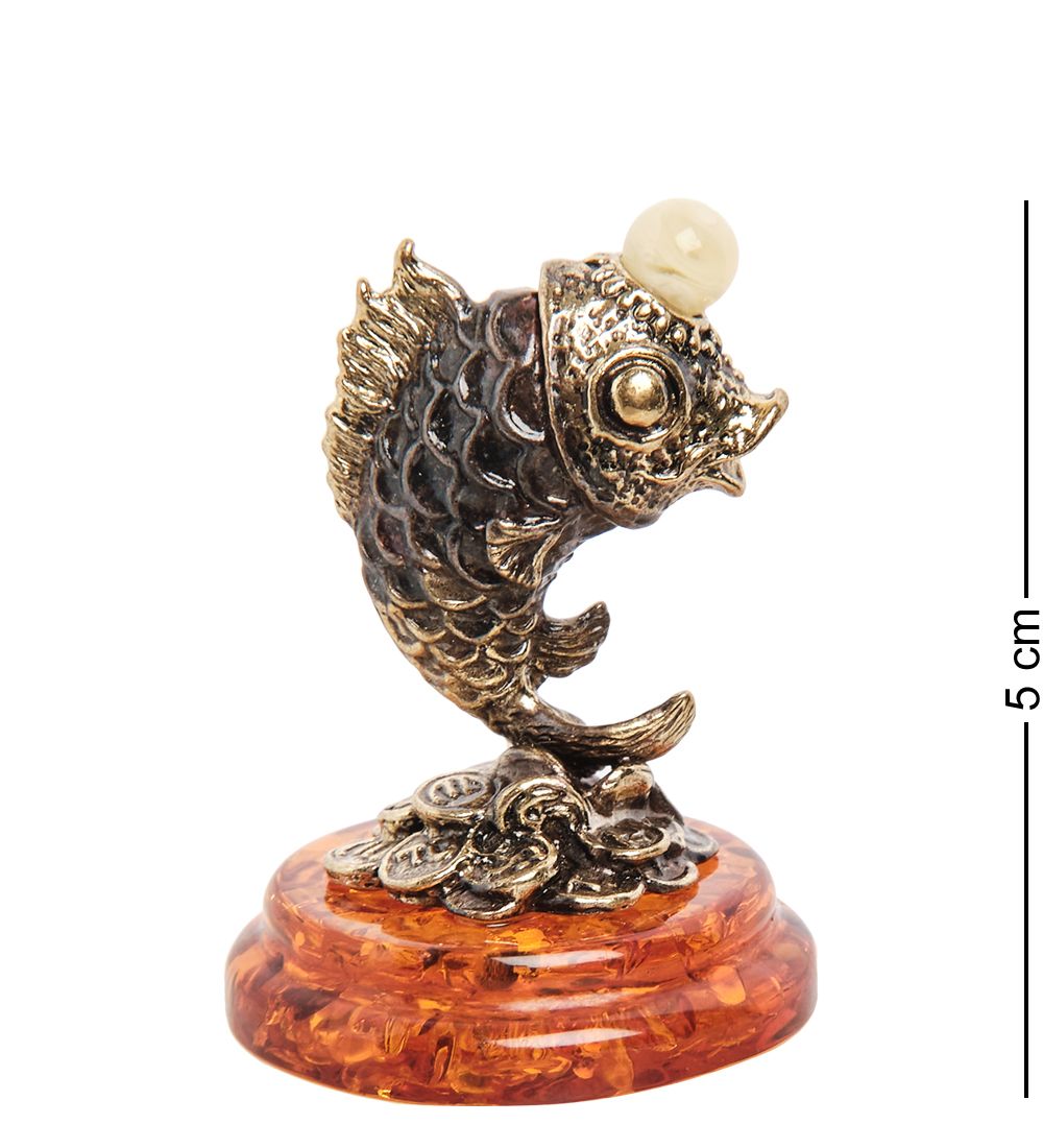 Народные промыслы AM-2216 Фигурка «Рыбка Денежная Фен-Шуй» (латунь, янтарь)