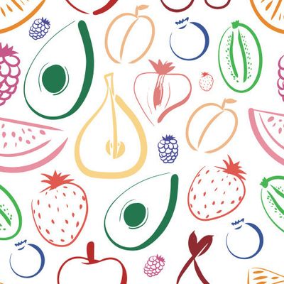 Разноцветный арт фруктов и овощей на белом фоне