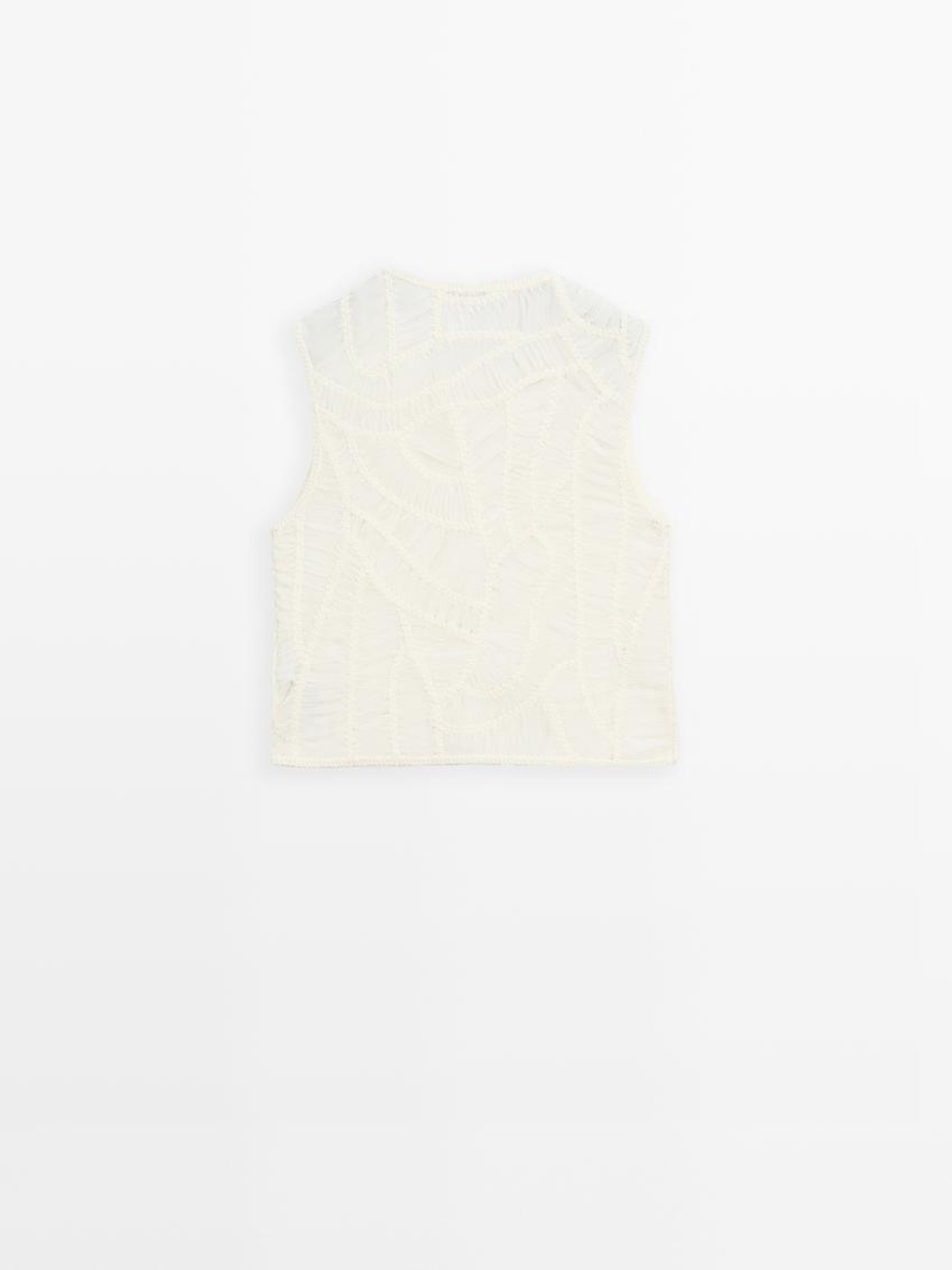 Massimo Dutti Топ из кружева кроше ажурной вязки с цветочным принтом, кремовый