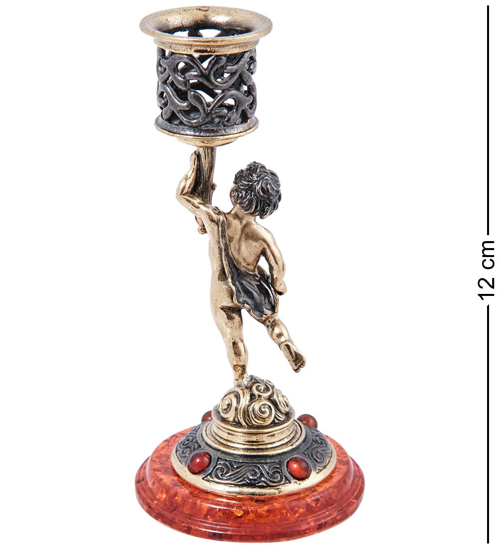 Народные промыслы AM-3994 Подсвечник «Амурчик Вдохновение» (латунь, янтарь)