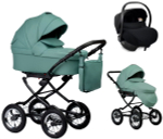 Детская коляска Indigo Barbara Eco Classic 3 в 1 с автокреслом Avionaut Cosmo Black Be01 шалфей кожа