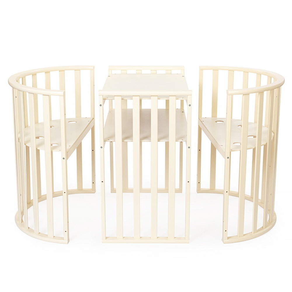 Кроватка-трансформер овальная Vikalex Лоди маятник на колёсах слоновая кость