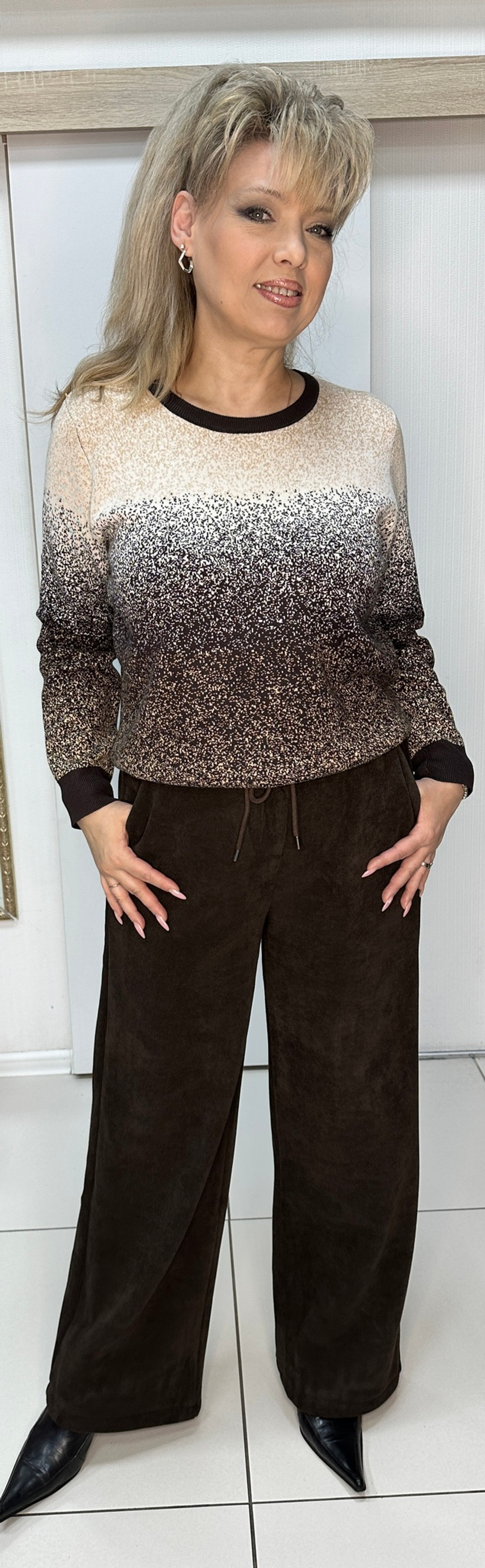 Брюки-палаццо из вельвета в шоколадном цвете