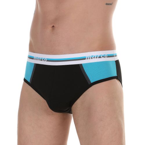 Мужские трусы брифы черные с бирюзовыми вставками Marco Barrera