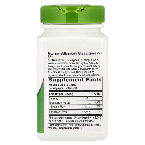 Nature's Way, корень одуванчика, 100 веганских капсул (525 мг в 1 капсуле)