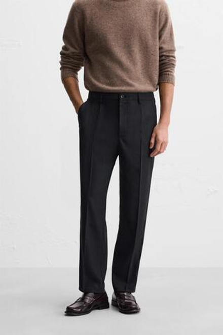 ZARA БРЮКИ ИЗ ФЛАНЕЛИ СО СКЛАДКАМИ, МОРСКОЙ СИНИЙ