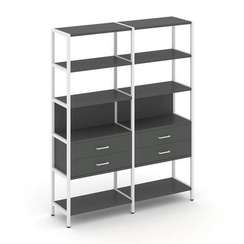 Shelf System Двухсекционный стеллаж пятиярусный с ящиками SN.STM-522 Антрацит/Металл Белый 1590*400*