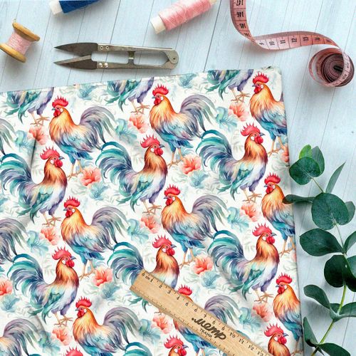 Ткань премиум сатин толпа петухов