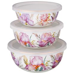 НАБОР МИСОК LEFARD ЭМАЛИРОВАН. С ПЛАСТИК.КРЫШКАМИ, СЕРИЯ IRISES 6ПР. 14/16/18СМ, 0,6/0,9/1,3Л