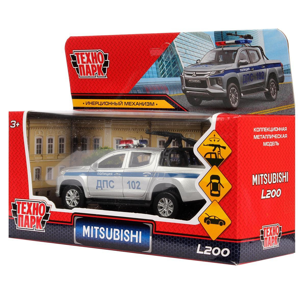 Модель ин. мет. "Mitsubishi L200 Pickup Полиция" 13см, двери, багаж, коробка L200-12POL-ARM (Технопарк)