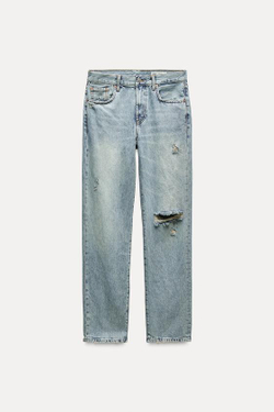 ZARA ДЖИНСЫ RELAXED СО СРЕДНЕЙ ПОСАДКОЙ — ZW COLLECTION, ГОЛУБОЙ