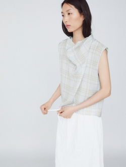 Massimo Dutti Топ в клетку со сборкой, небесно-голубой