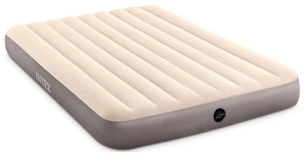 Мaтрас нaдувной Intex 64144 Pillow Rest King 183х203х25 см / Крoвать нaдувная Интeкс двухспальная велюровая королевского размера со встроенным подголовником