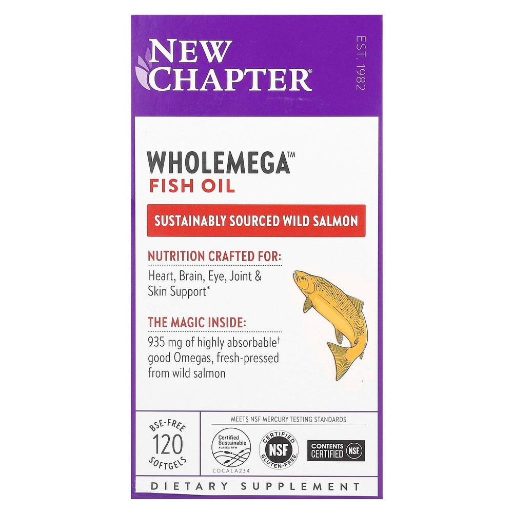 New Chapter, Wholemega, рыбий жир, 120 капсул без ГЭКРС