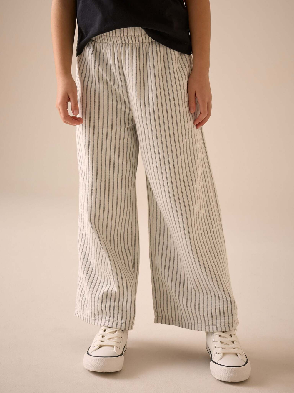 Брюки широкие для девочки Next E61-309, Кремовый, Черный