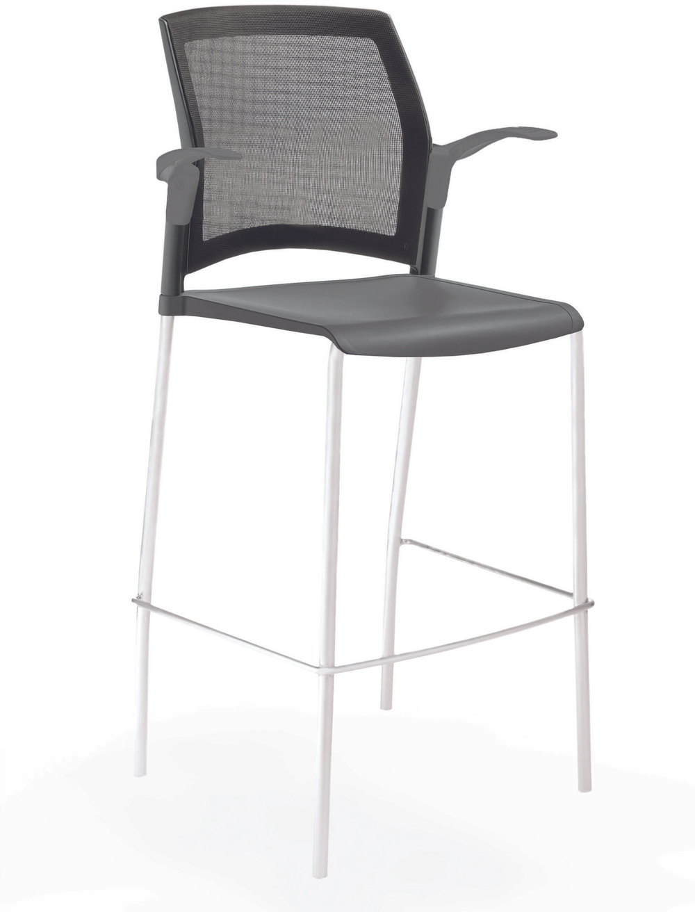 стул Rewind стул барный на 4 ногах, каркас белый, пластик серый, спинка-сетка, с открытыми подлокотниками