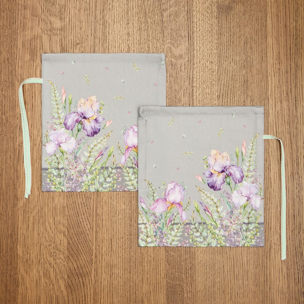 НАБОР МЕШОЧКОВ ИЗ 2-Х ШТ "ИРИСЫ" 23Х25СМ,100%ХЛОПОК,СЕРЫЙ ,ТВИЛ,ПРОПИТКА