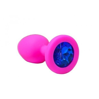 Анальная пробка из розового силикона с синим кристаллом (размер S)