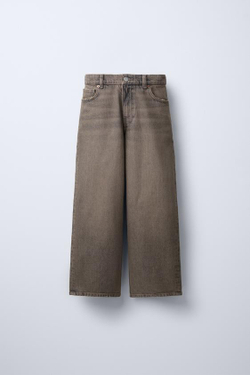 ZARA ДЖИНСЫ WIDE LEG С ЭФФЕКТОМ ПОТЕРТОСТИ, МЯГКИЙ СЕРЫЙ