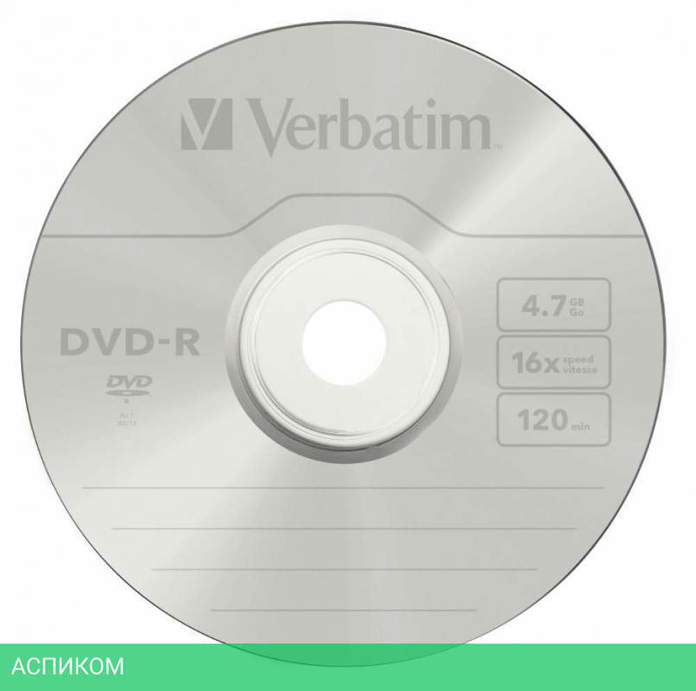 DVD-R диск Verbatim 4.7GB 16x Cake Box (43523)