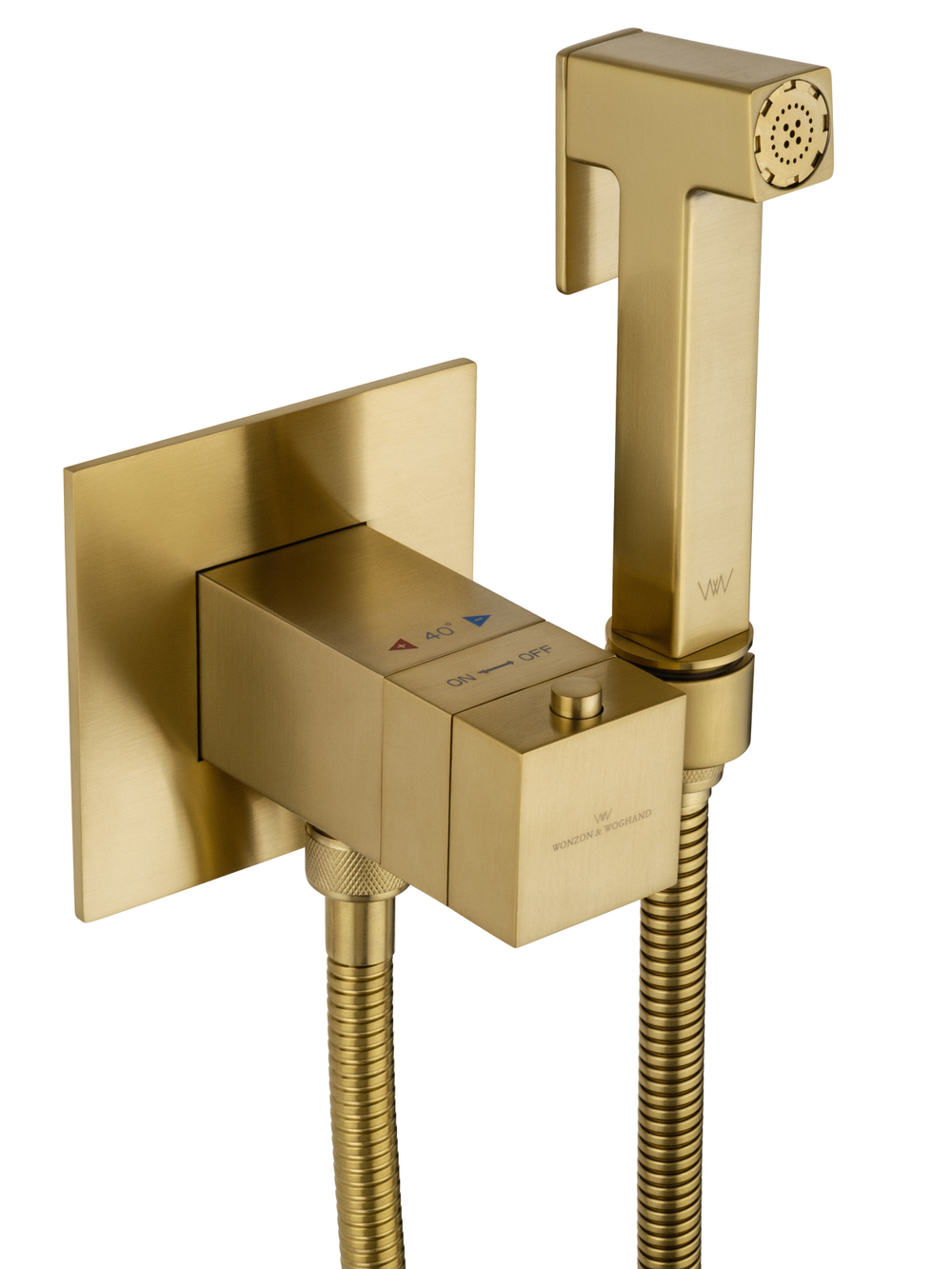 Смеситель с гигиеническим душем и термостатом встраиваемый WONZON & WOGHAND, Брашированное золото (WW-88829910-BG)