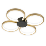 Потолочный светодиодный светильник 80Вт, 5840лм, 3000-6500K, Ra>80, плавная регулировка мощности, изменение цветовой температуры, ночник, пульт, металл/силикон, золото/черный