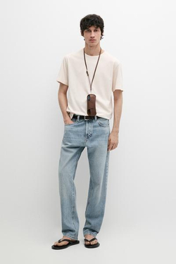 Massimo Dutti Футболка из 100% хлопка с декоративными деталями на плечах, натуральный/кремовый