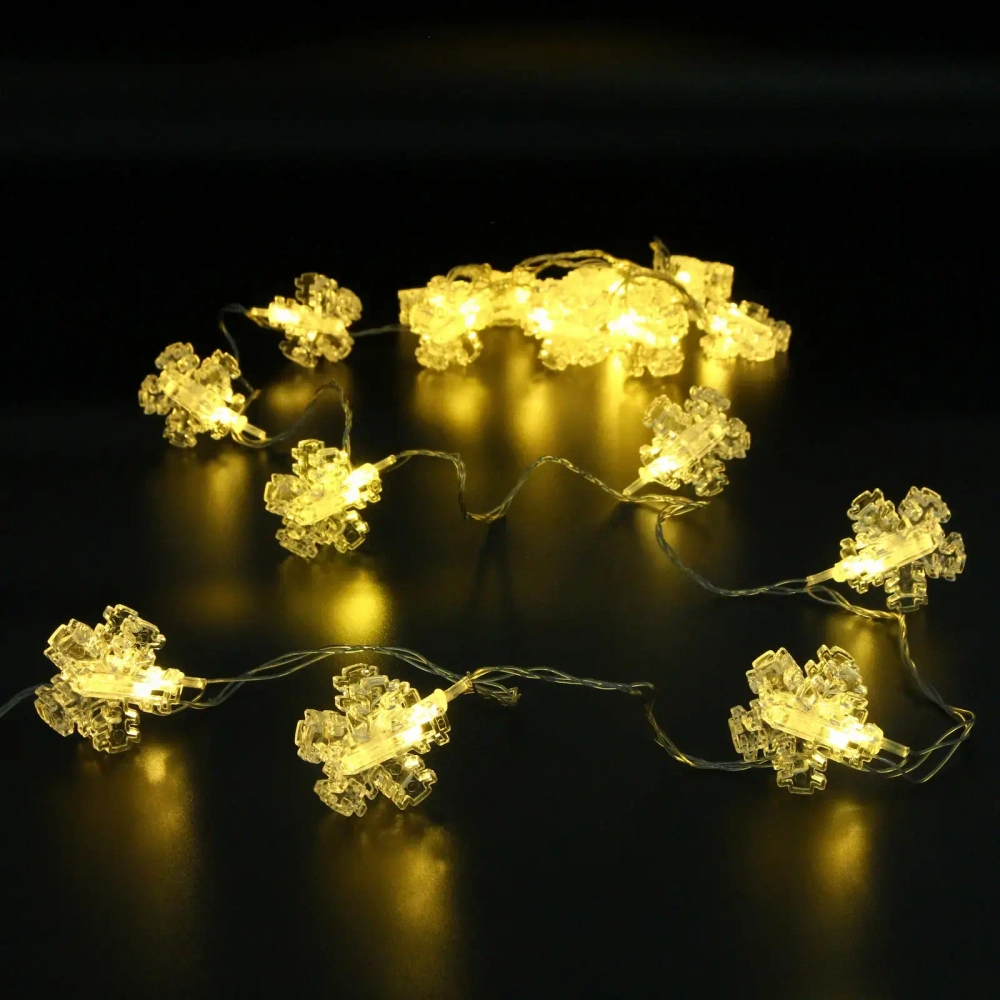 Гирлянда для дома 4,0 м 20 ламп LED с насадками СНЕЖИНКА Прищепка, прозрач.провод, Теплый белый