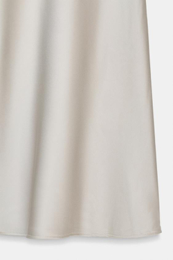 ZARA АТЛАСНАЯ ЮБКА МИДИ, ТЕМНО-БЕЖЕВЫЙ