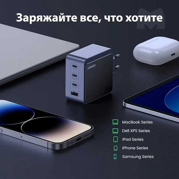 Сетевое зарядное устройство Ugreen X565 Nexode S 100W USB-A+3*USB-C GaN (35043) серый