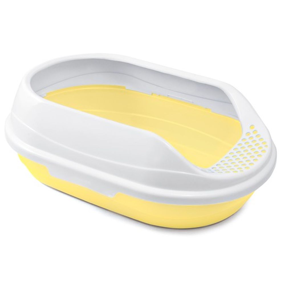 Туалет Triol для кошек овальный с бортом "Ирис", желтый/белый, 430*300*150мм