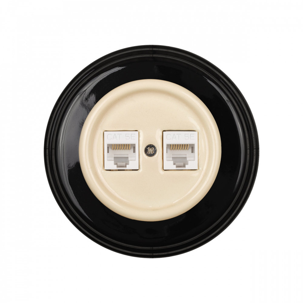 Розетка RJ45 информационная двойная, керамика, цвет Песочное золото B1-302-04