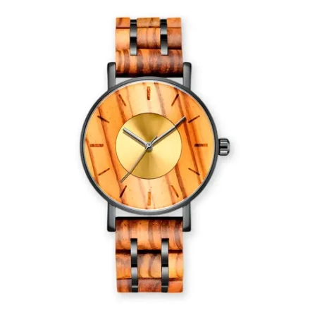 Часы наручные из натурального дерева кварцевые KUNHUANG на деревянном браслете, зебрано W9180-03