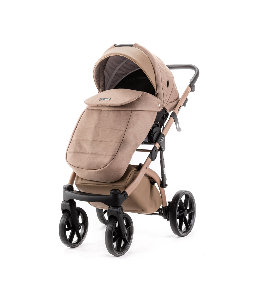 Детская универсальная коляска Adamex NOLA Natura CAMEL-5 (2в1) - Темно-бежевая ткань, Темно-бежевый экокожи