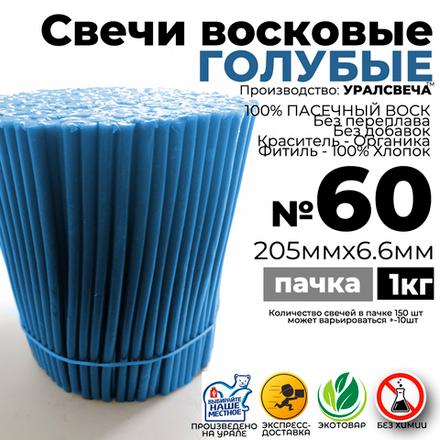 Васильковая восковая свеча №60 (1 кг) 150шт в пачке
