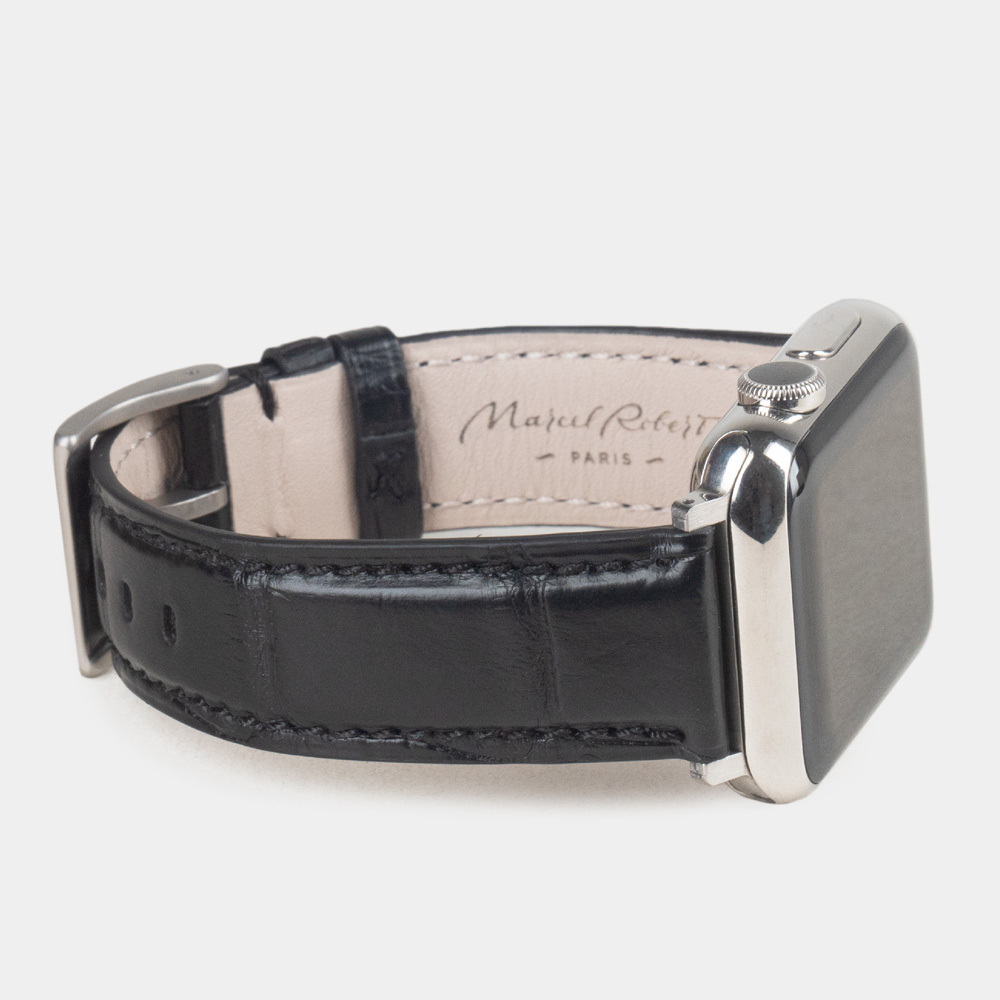 Ремешок для Apple Watch 44/45/46 mm из кожи аллигатора, черного цвета