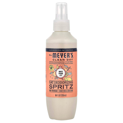 Mrs. Meyers Clean Day, дезодорирующий спрей для кошек, белый персик, 236 мл (8 жидк. унций)