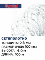 Сетеполотно леска 0.8мм, ячея 100мм, высота 6м