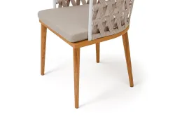 "Диего" стул плетеный из роупа, основание дуб каркас из стали белый муар, роуп бежевый круглый, ткань бежевая 052