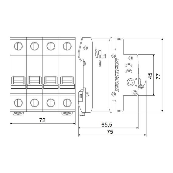 Рубильник (выключатель нагрузки) модульный 4P 63A Schrack Technik AZ200264--