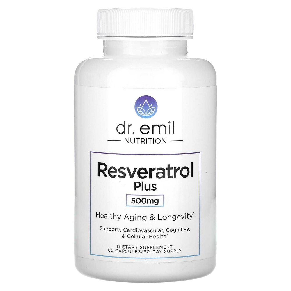 Dr. Emil Nutrition, ресвератрол плюс, 500 мг, 60 капсул (250 мг в 1 капсуле)