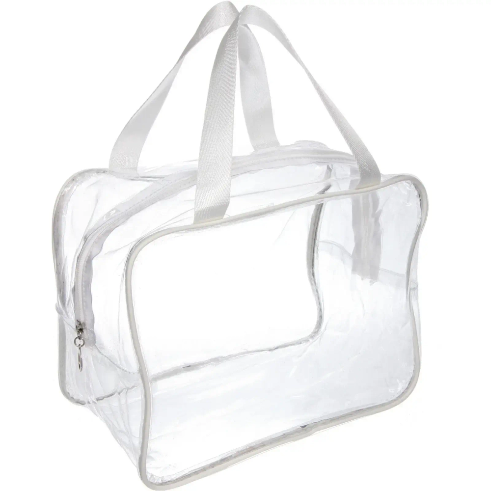 Косметичка прозрачная «MALINKA SHOP», цвет окантовки белый, 28*20*15см