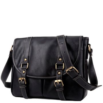 Сумка мессенджер мужская из экокожи Куми. Черная