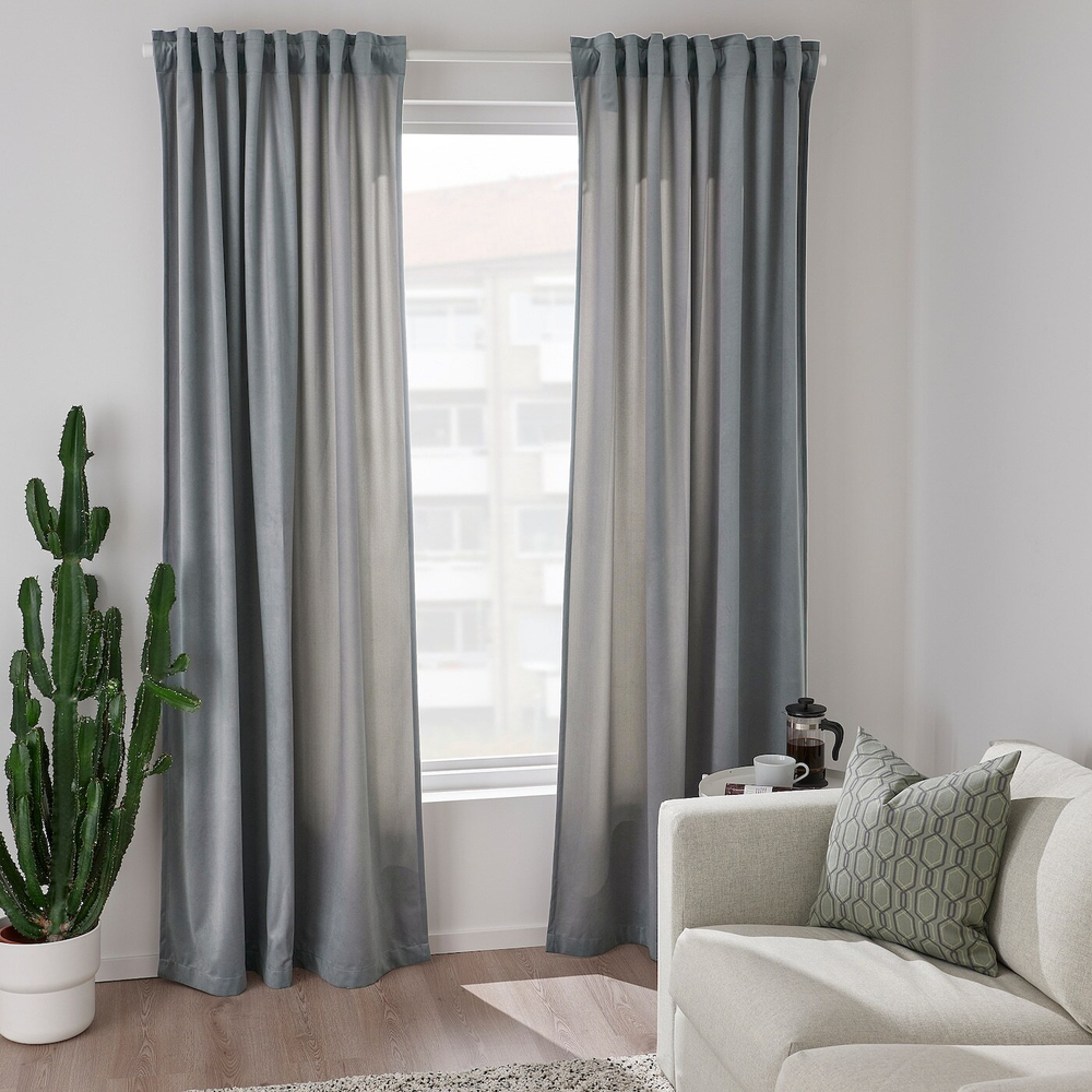 IKEA SANDSVINGEL  (ИКЕА САНДСВИНГЕЛ)  -  Штора, 2 шт, на ленте/серая, 135x300 см