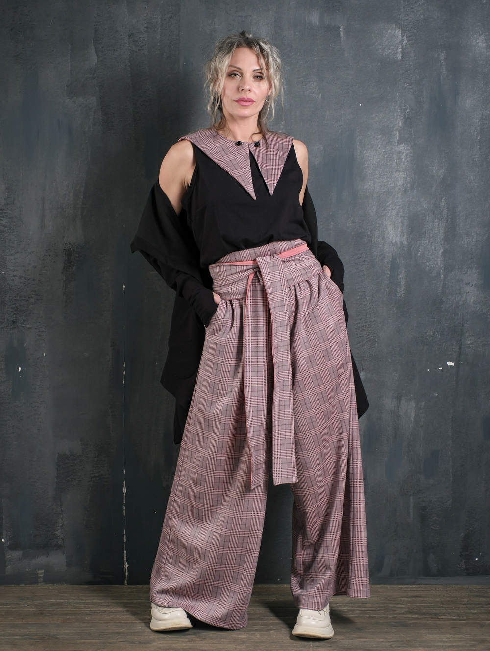 Палаццо  + кушак/ клетка персик