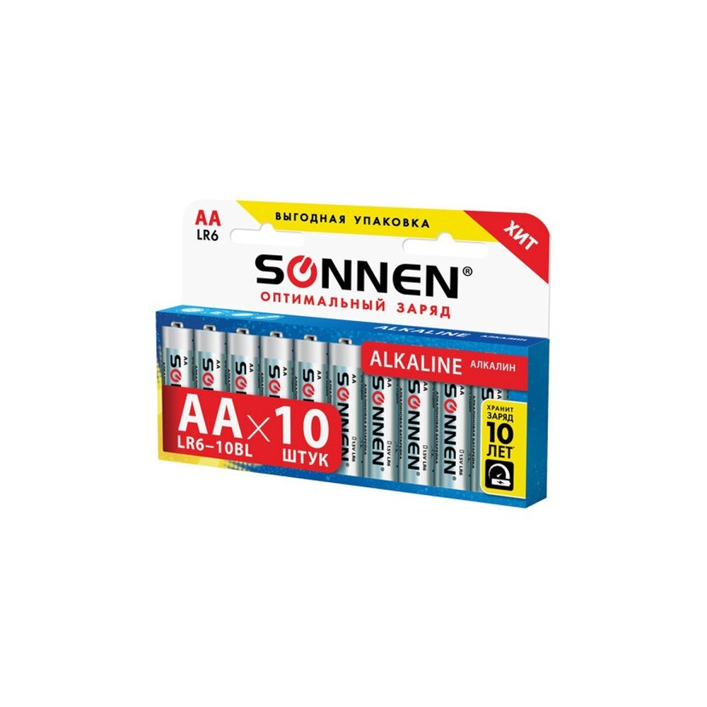 Батарейка АА SONNEN Alkaline, алкалиновые 10шт. 451086