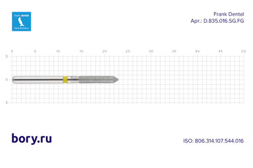 Бор алмазный желтый Frank Dental типа FG - D.885.016.C.FG