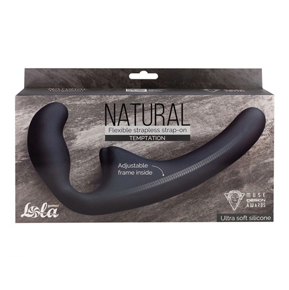 Черный безремневой страпон 20,5см Lola Games Temptation Natural Black 5011-02lola