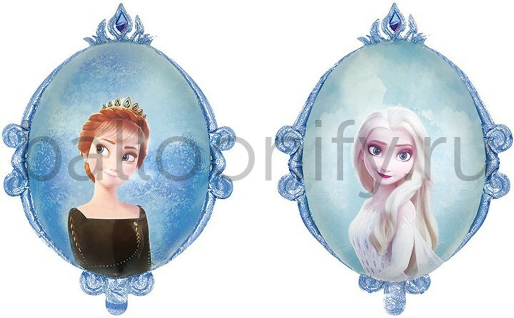 Шар (23''/58 см) Фигура, Зеркало, Холодное сердце, Эльза и Анна, Холодный голубой, 1 шт.